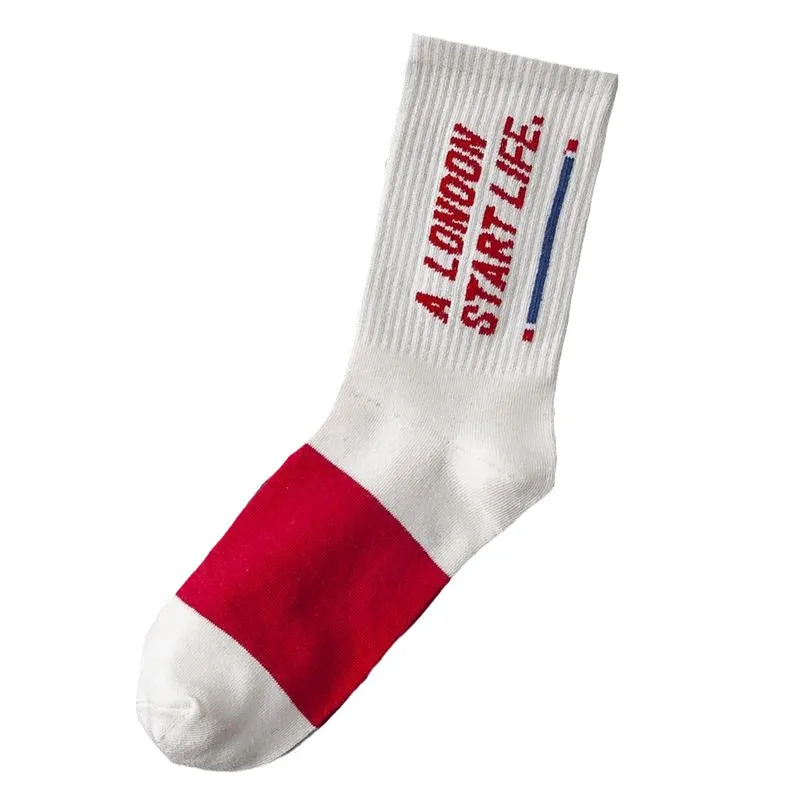 "LIFE" Chaussettes Blanches Bleu Montantes Streetwear - URB1™