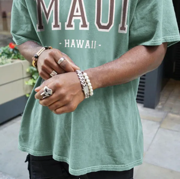 "MAUI" T-shirt Vert Délavé Oversize Imprimé streetwear - URB1™
