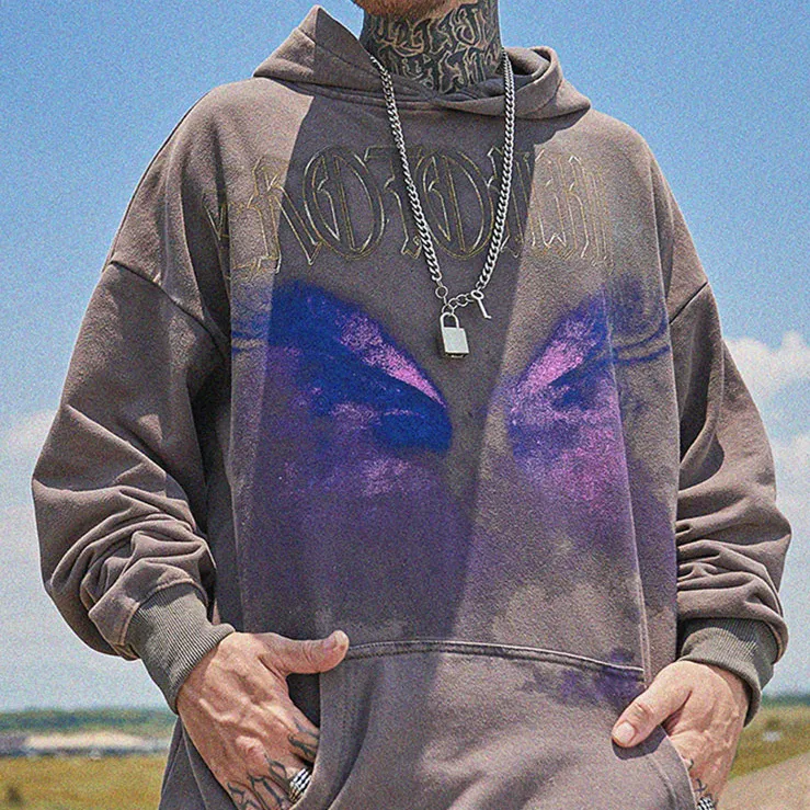 "SRTO" Sweat-shirt hoodie à capuche noir délavé imprimé - URB1™