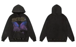 "SRTO" Sweat-shirt hoodie à capuche noir délavé imprimé - URB1™