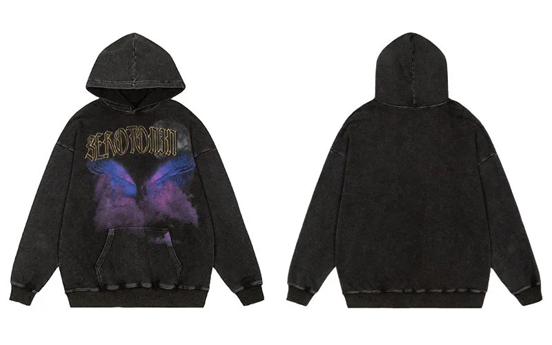 "SRTO" Sweat-shirt hoodie à capuche noir délavé imprimé - URB1™