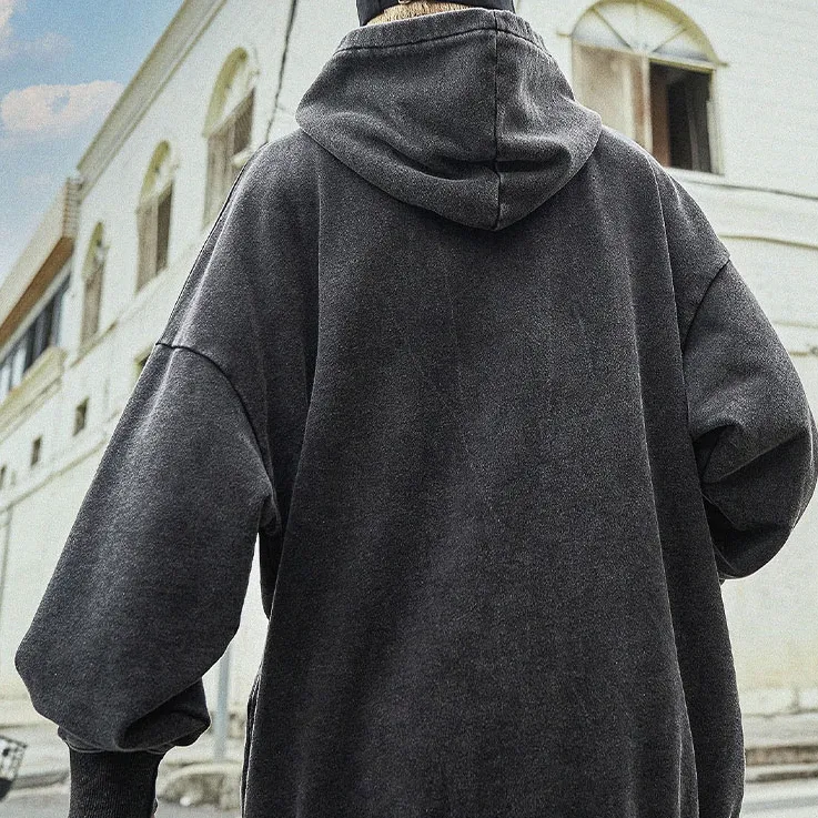 "SRTO" Sweat-shirt hoodie à capuche noir délavé imprimé - URB1™