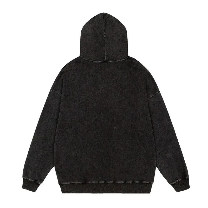 "SRTO" Sweat-shirt hoodie à capuche noir délavé imprimé - URB1™