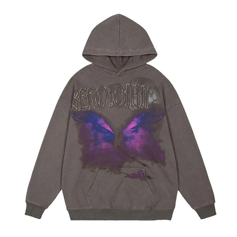 "SRTO" Sweat-shirt hoodie à capuche noir délavé imprimé - URB1™