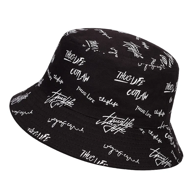 "THUG LIFE" Chapeau Bob Brodé Réversible Noir - URB1™