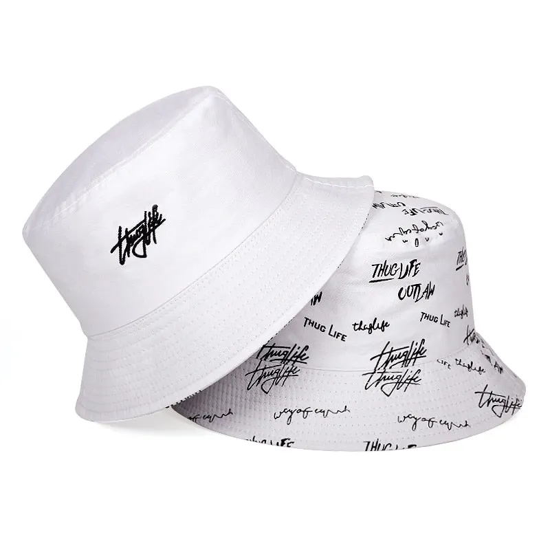 "THUG LIFE" Chapeau Bob Brodé Réversible Noir - URB1™