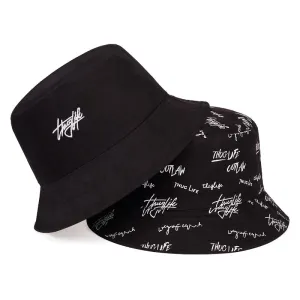 "THUG LIFE" Chapeau Bob Brodé Réversible Noir - URB1™