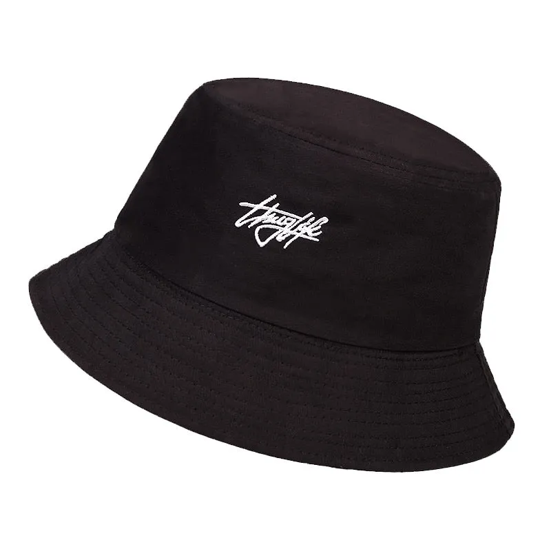 "THUG LIFE" Chapeau Bob Brodé Réversible Noir - URB1™
