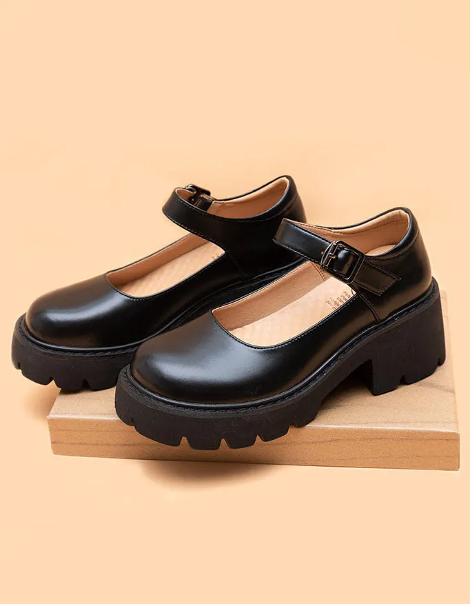 Real Leather Fashion Chunky Mary Janes Shoes