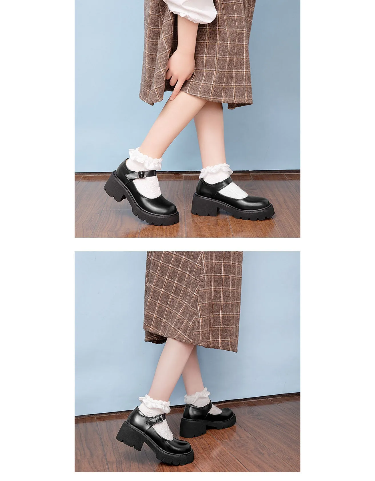 Real Leather Fashion Chunky Mary Janes Shoes