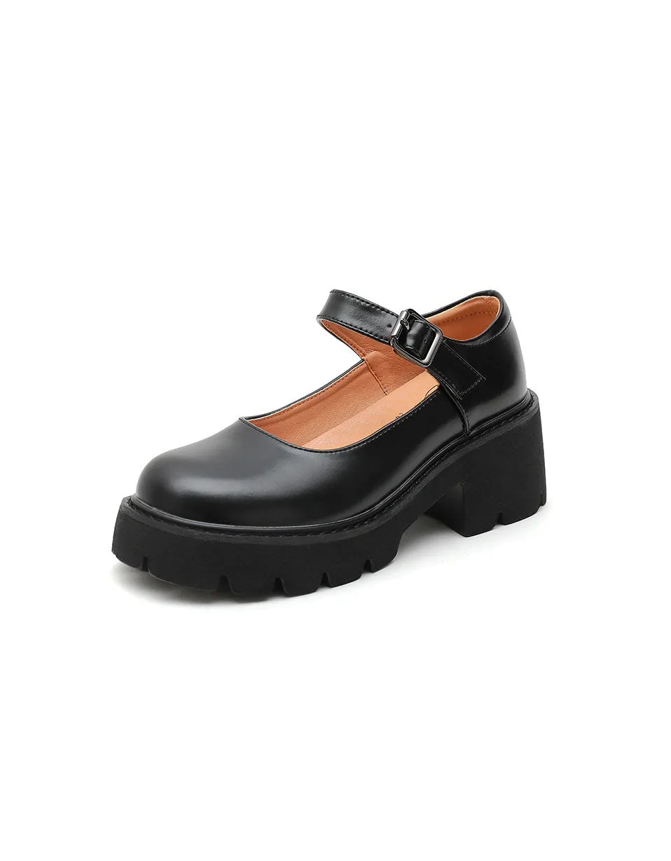 Real Leather Fashion Chunky Mary Janes Shoes