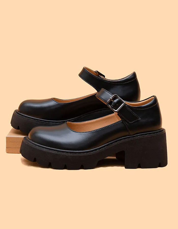 Real Leather Fashion Chunky Mary Janes Shoes