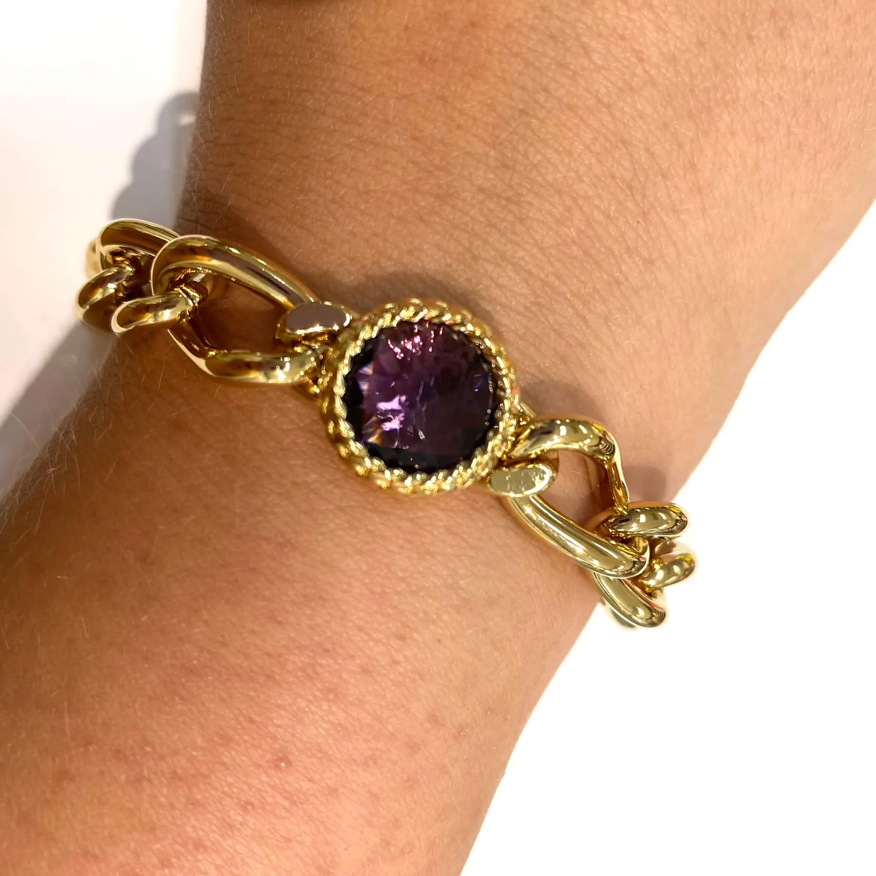 Rebecca Cocktail Gold Oval Link Circular Bracelet - Purple