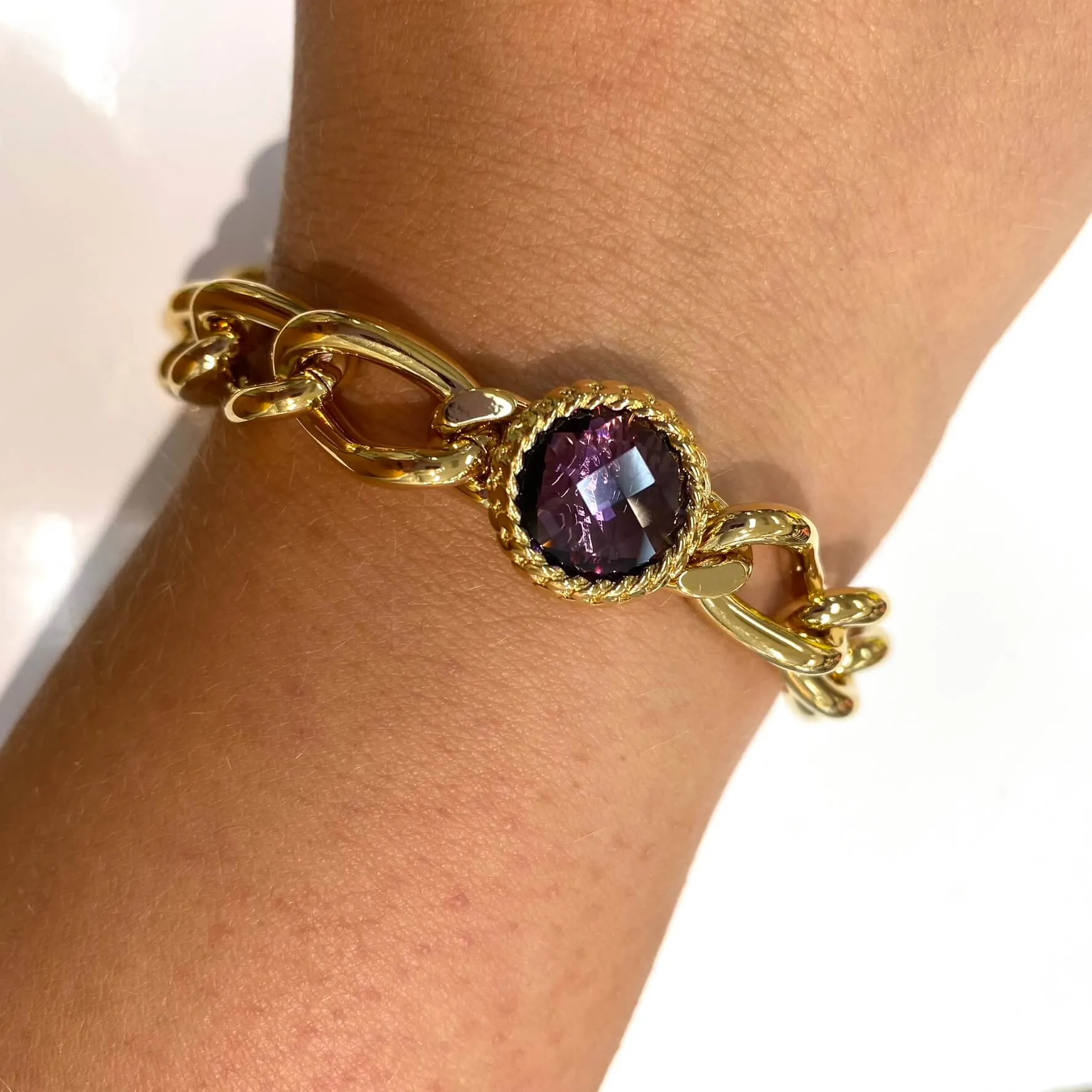 Rebecca Cocktail Gold Oval Link Circular Bracelet - Purple