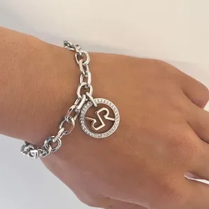 Rebecca Icon Silver Drop Charm Chunky Link Bracelet