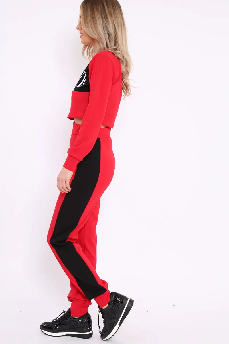Red Vogue Slogan Tracksuit - Neyla