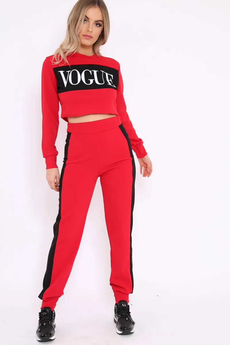 Red Vogue Slogan Tracksuit - Neyla
