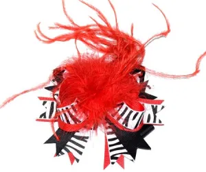 Red Zebra/Ostrich Feather Boutique Bow