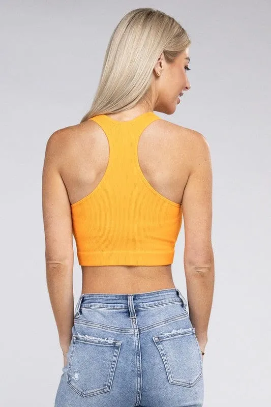 Ribbed Cropped Racerback Tank Top