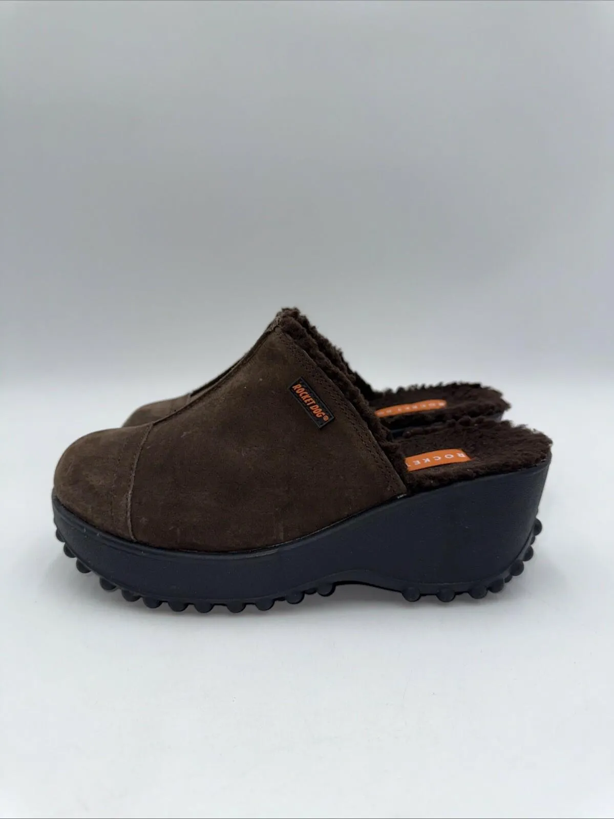 Rocket Dog Fran Nubuck Brown Leather Platform Fleece Lined Clogs Size 7.5 - Very Good