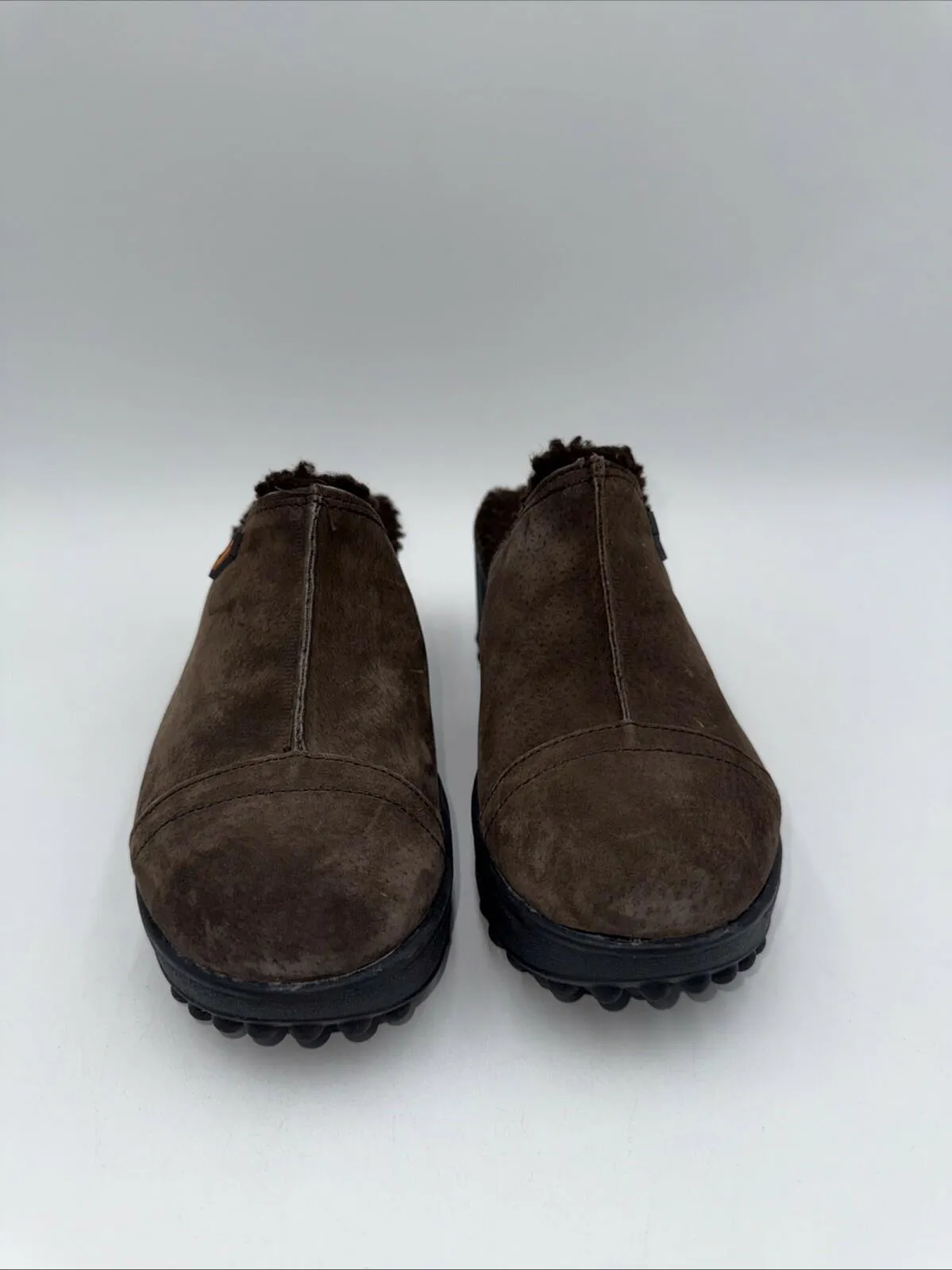 Rocket Dog Fran Nubuck Brown Leather Platform Fleece Lined Clogs Size 7.5 - Very Good