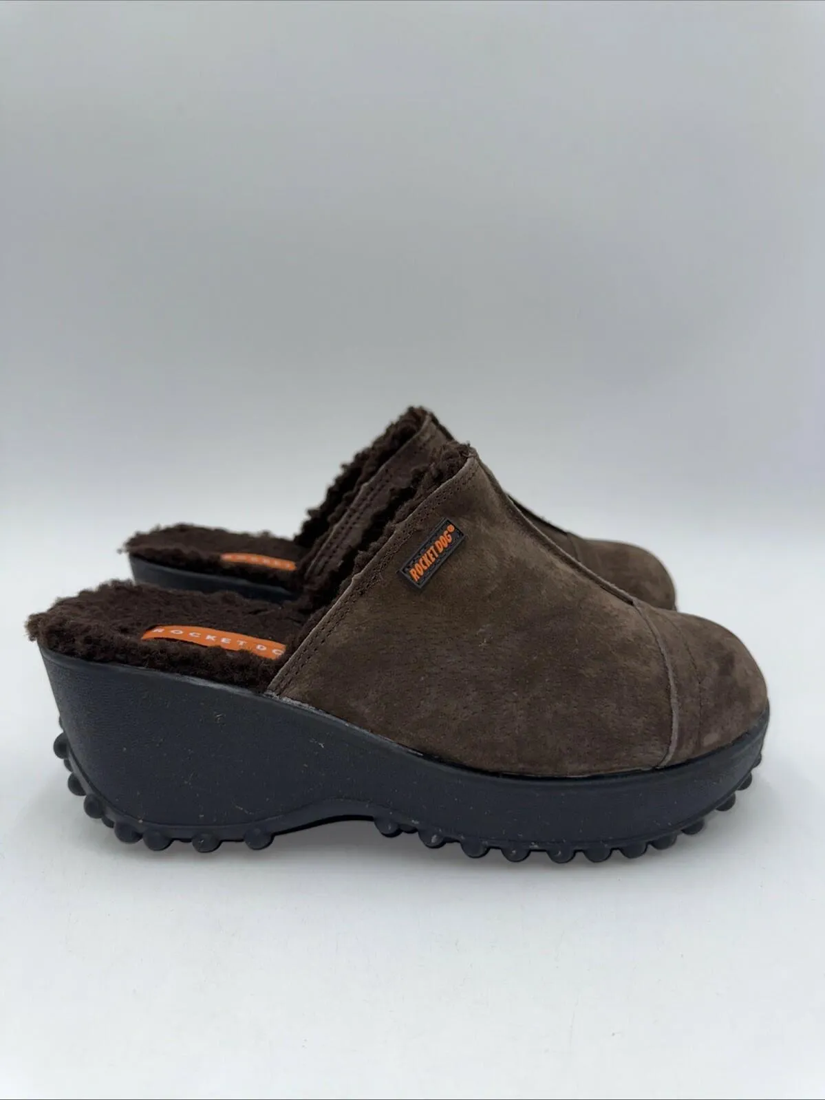 Rocket Dog Fran Nubuck Brown Leather Platform Fleece Lined Clogs Size 7.5 - Very Good