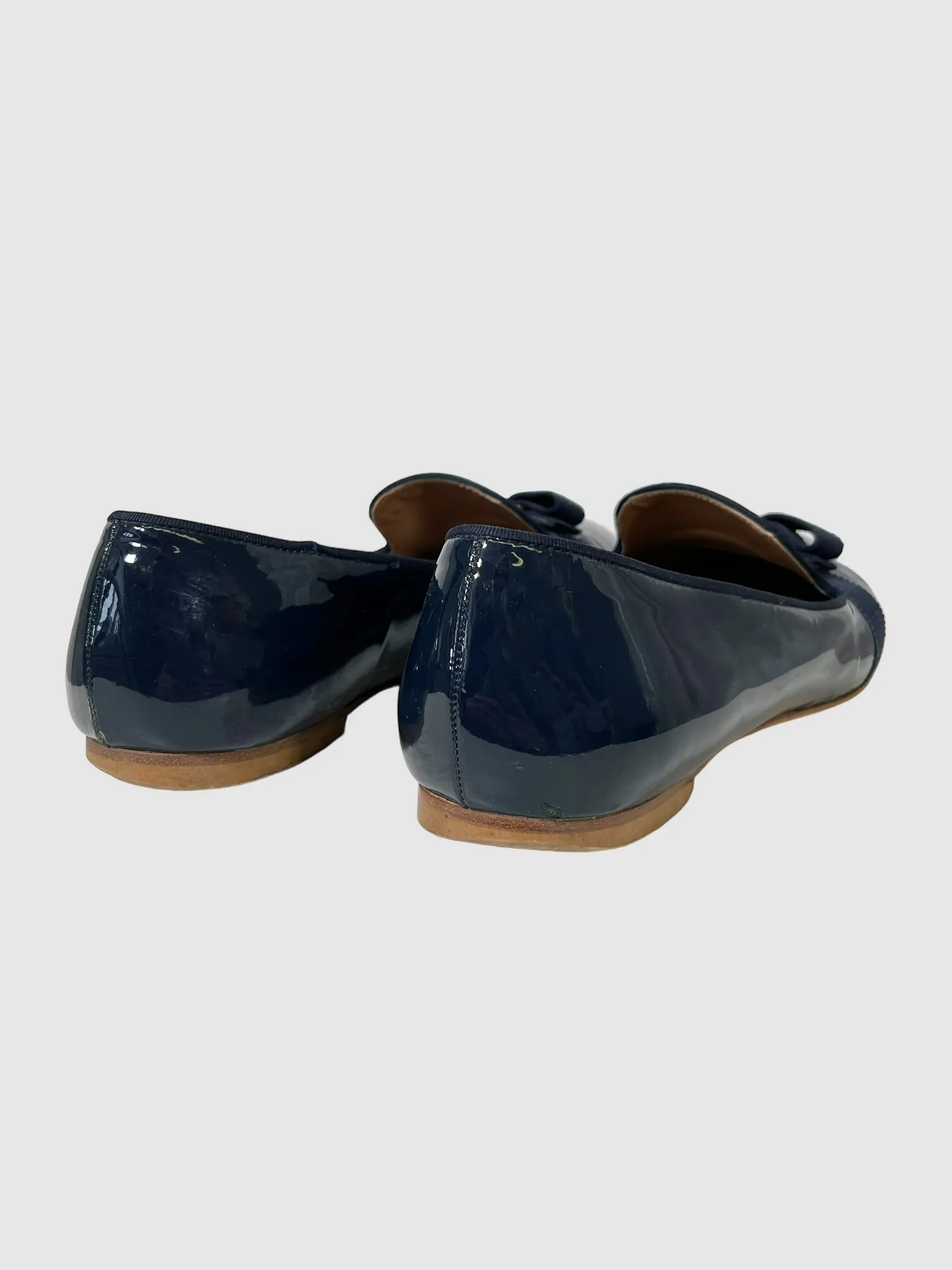 Salvatore Ferragamo Patent Leather Bow Accents Loafers - Size 9.5