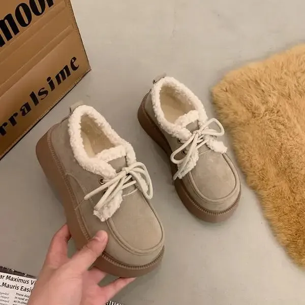 Shoes Woman Flats Clogs Platform Loafers Fur Casual Female Sneakers Dress Creepers New Cross Basic PU Leisure Cross-tied Flock S