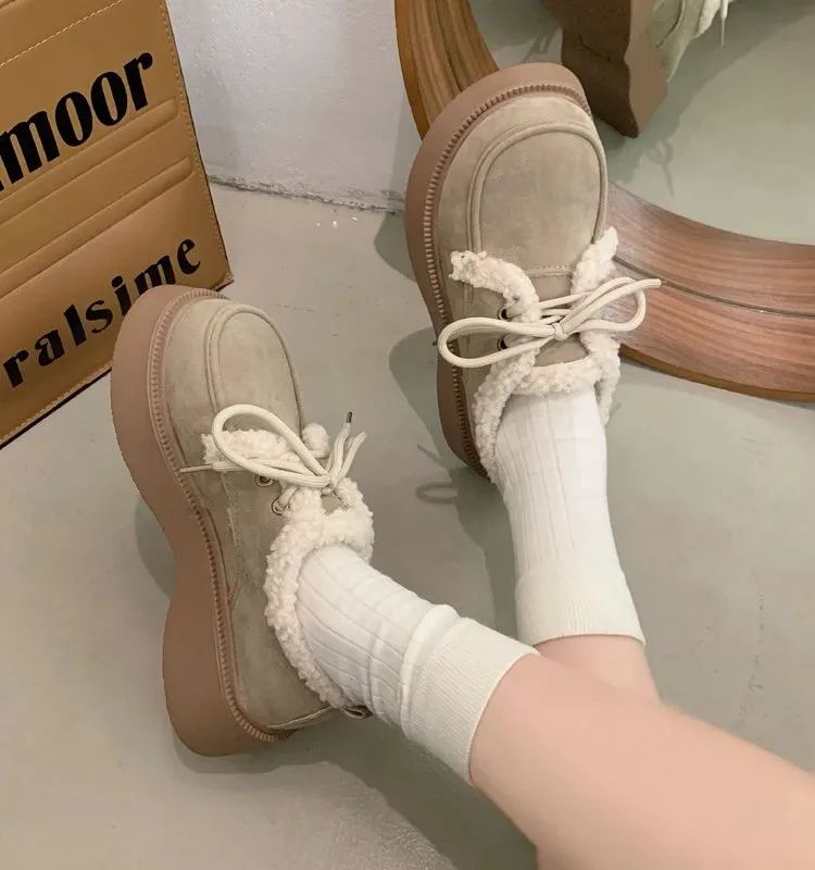 Shoes Woman Flats Clogs Platform Loafers Fur Casual Female Sneakers Dress Creepers New Cross Basic PU Leisure Cross-tied Flock S
