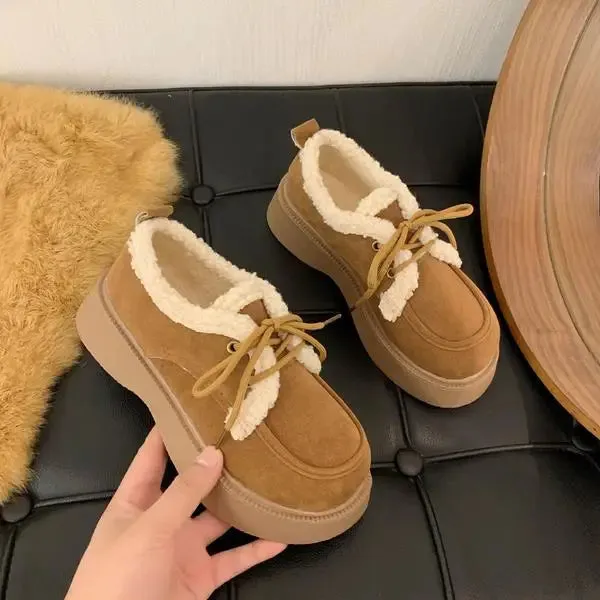 Shoes Woman Flats Clogs Platform Loafers Fur Casual Female Sneakers Dress Creepers New Cross Basic PU Leisure Cross-tied Flock S