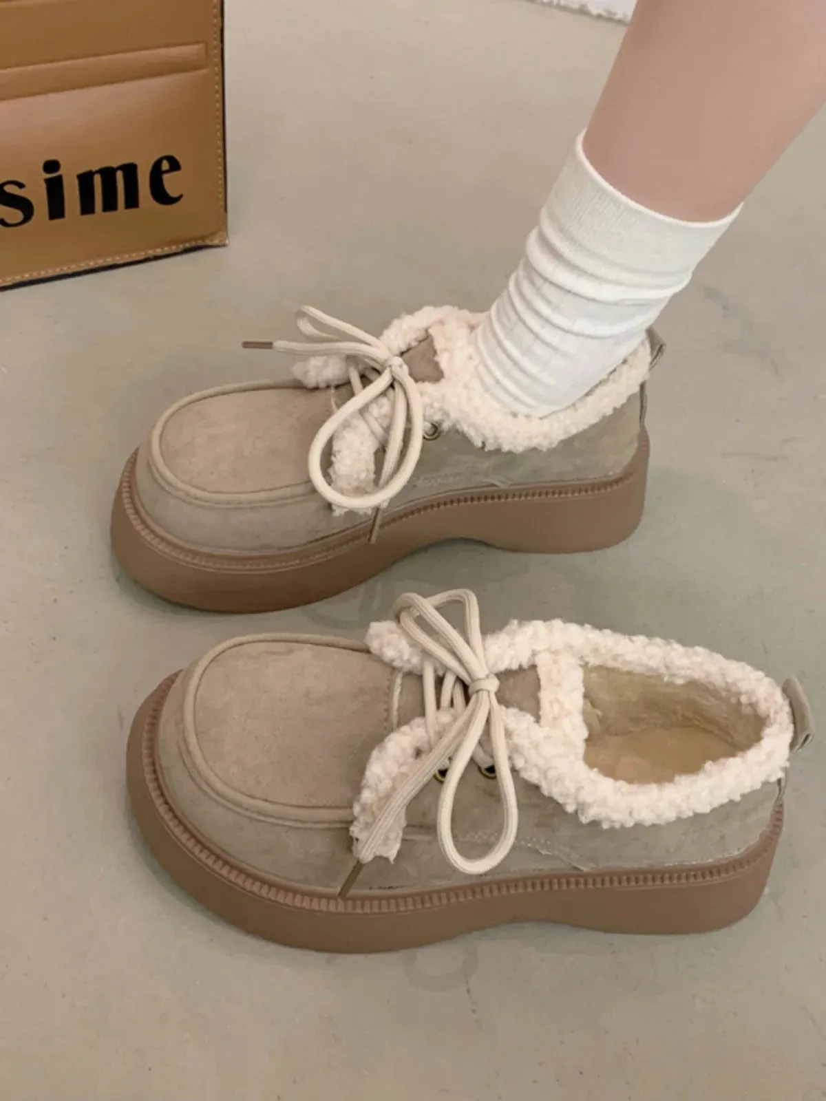 Shoes Woman Flats Clogs Platform Loafers Fur Casual Female Sneakers Dress Creepers New Cross Basic PU Leisure Cross-tied Flock S