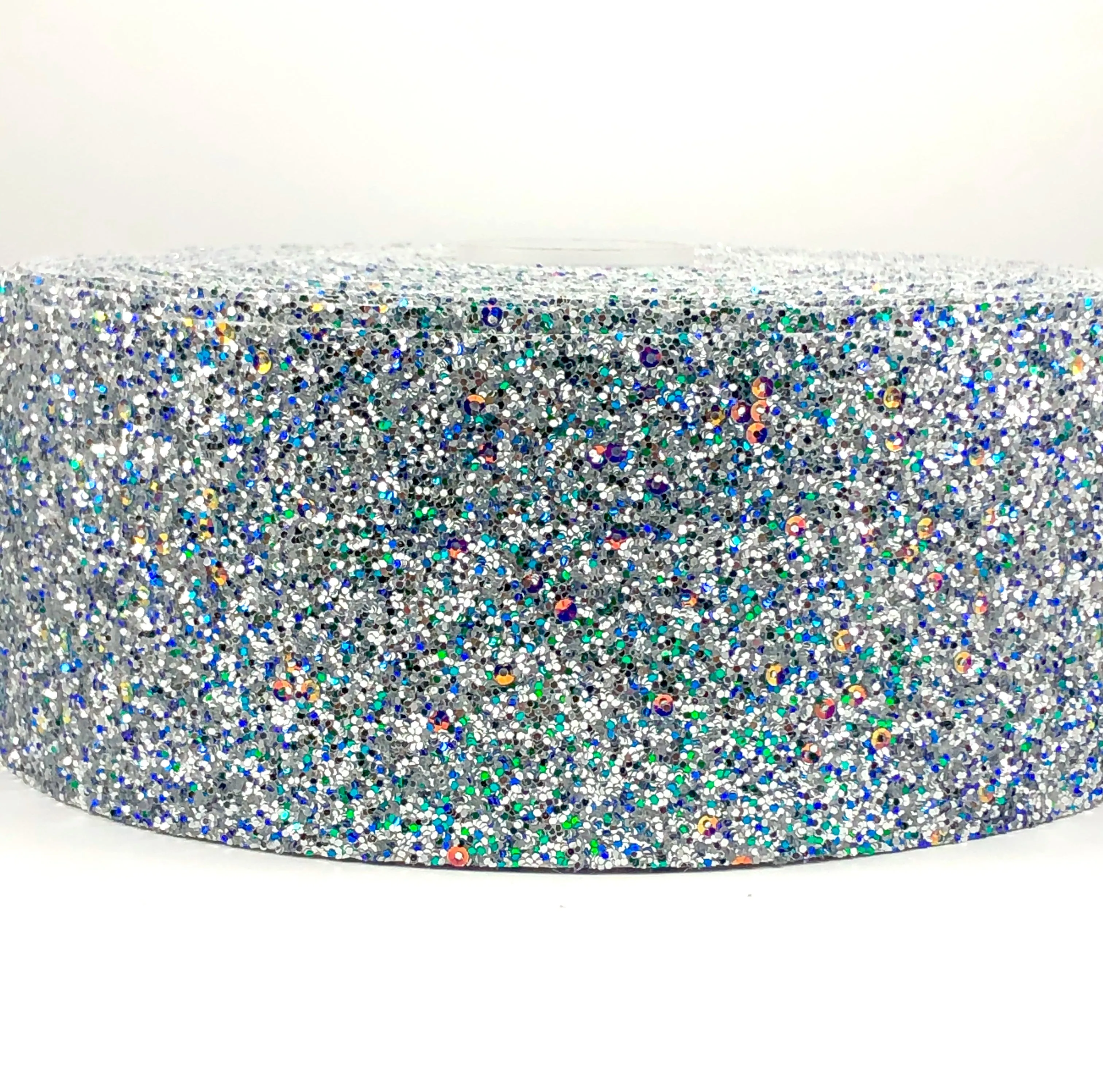 Silver Multicolor Chunky 3" Glitter Ribbon