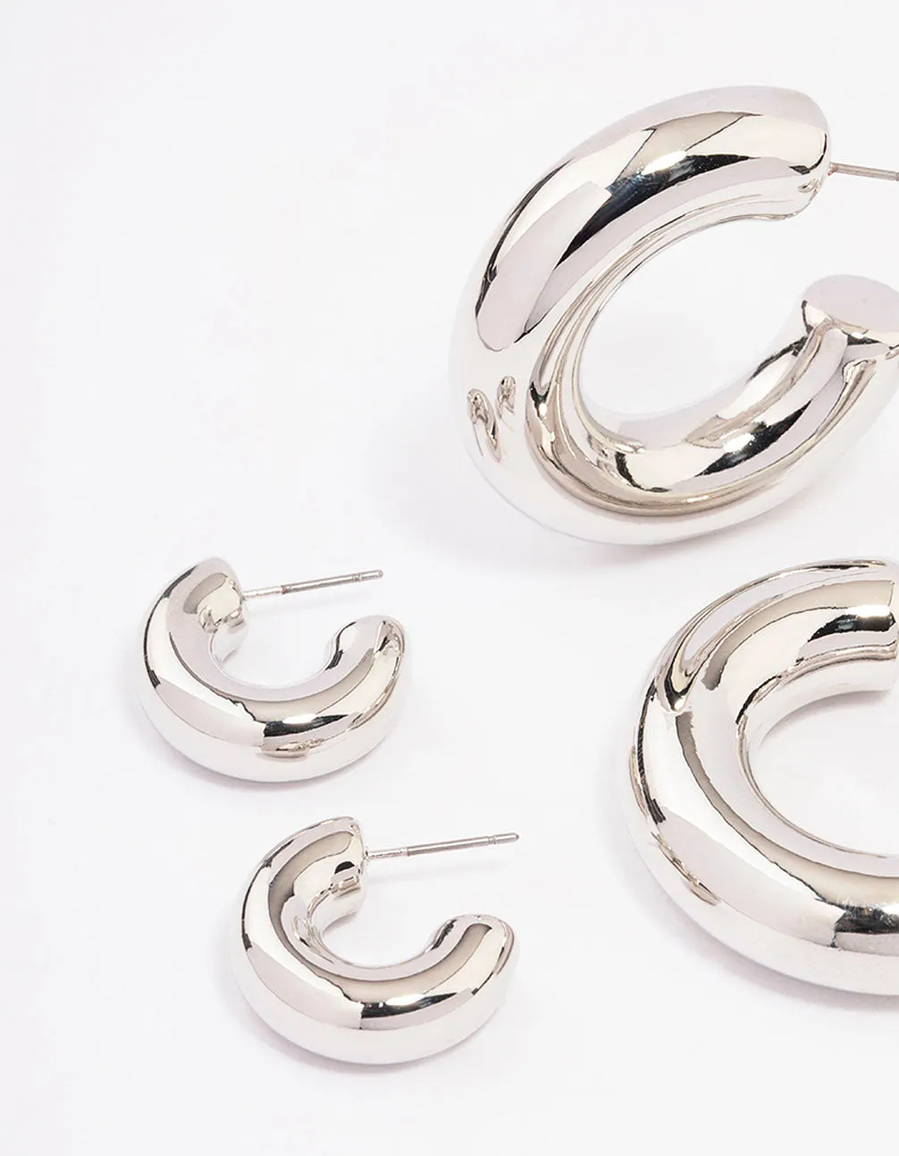 Silver Thick Smooth Hoop Earrings 3-Pack