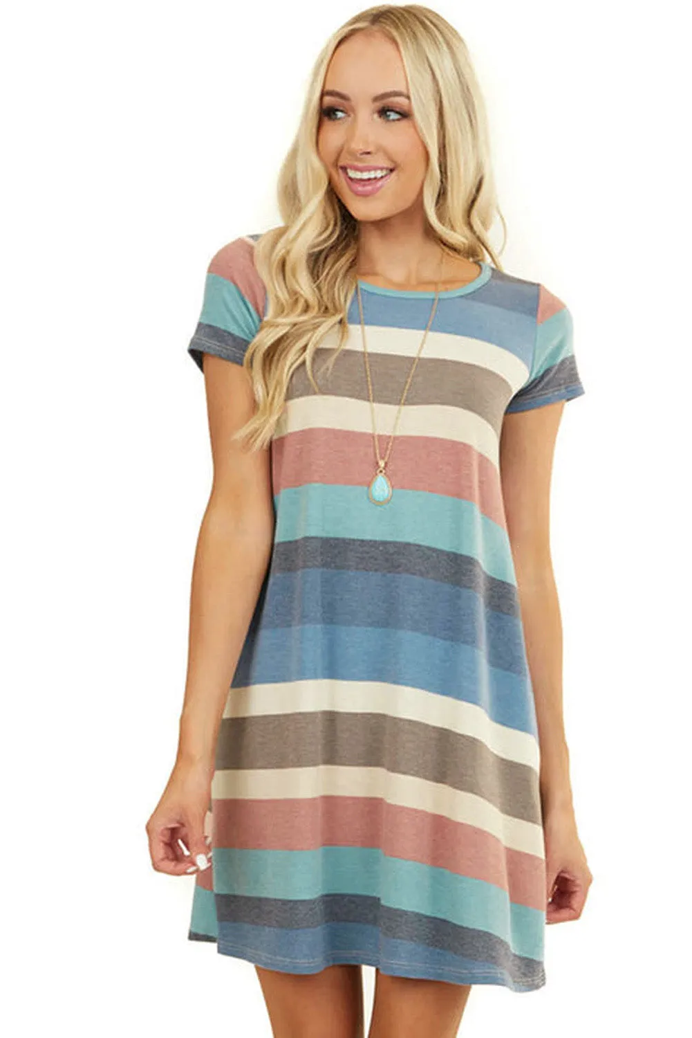 Sky Blue Striped Pocket Mini Dress