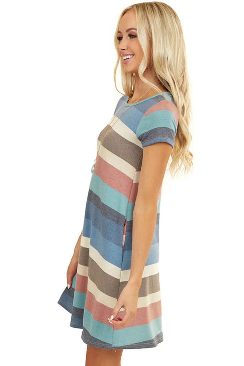 Sky Blue Striped Pocket Mini Dress