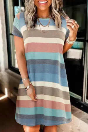 Sky Blue Striped Pocket Mini Dress
