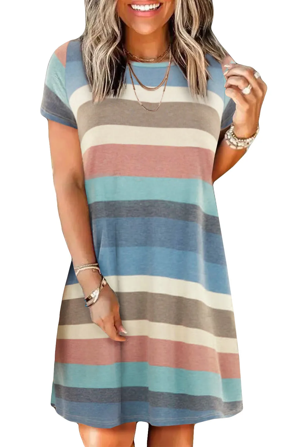 Sky Blue Striped Pocket Mini Dress