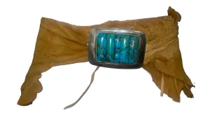 Small Bear Ponca 80s Large Silver and Turquoise Buckle on Raw Edged Suede Belt