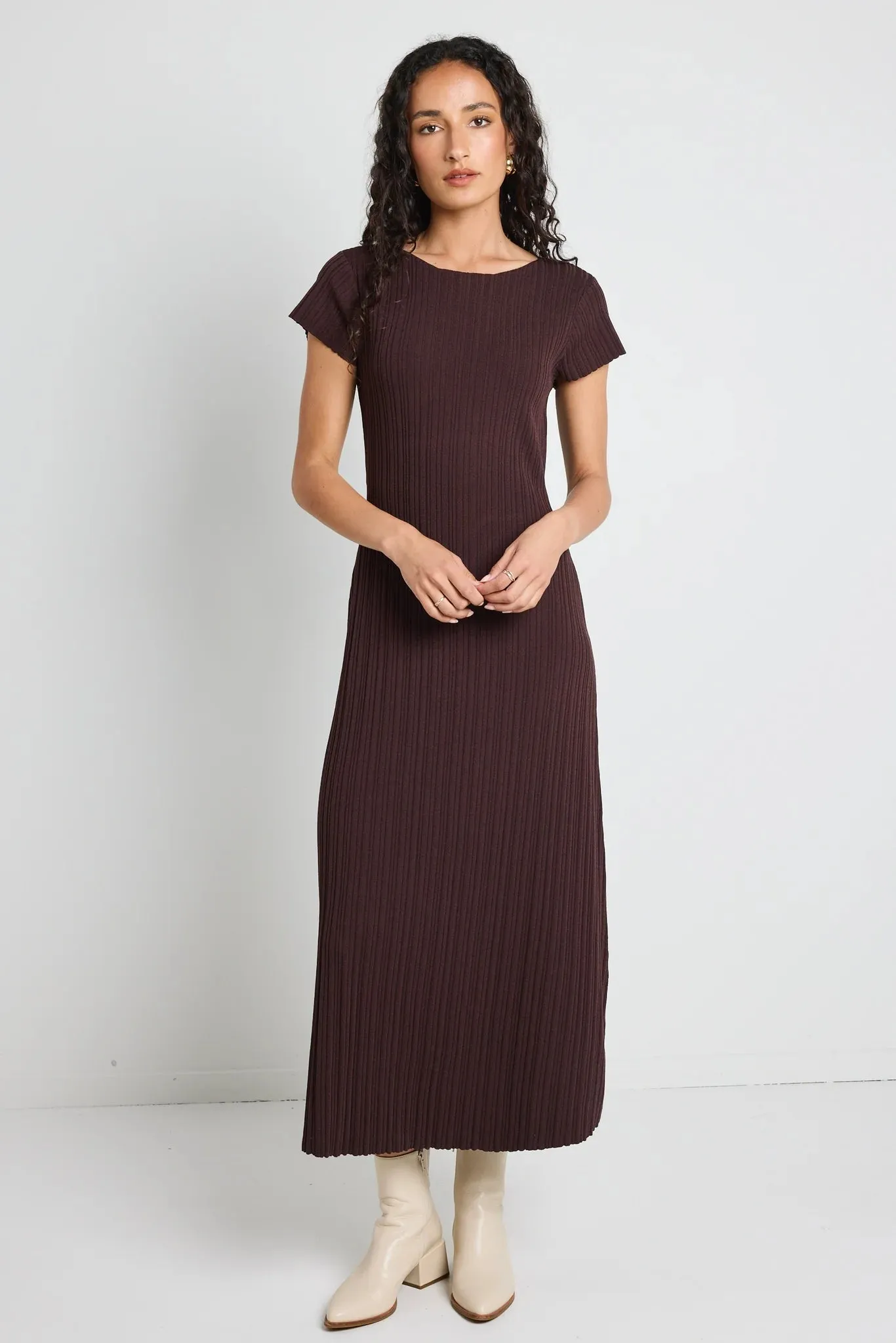 Smoulder Chocolate Boat Neck Dress