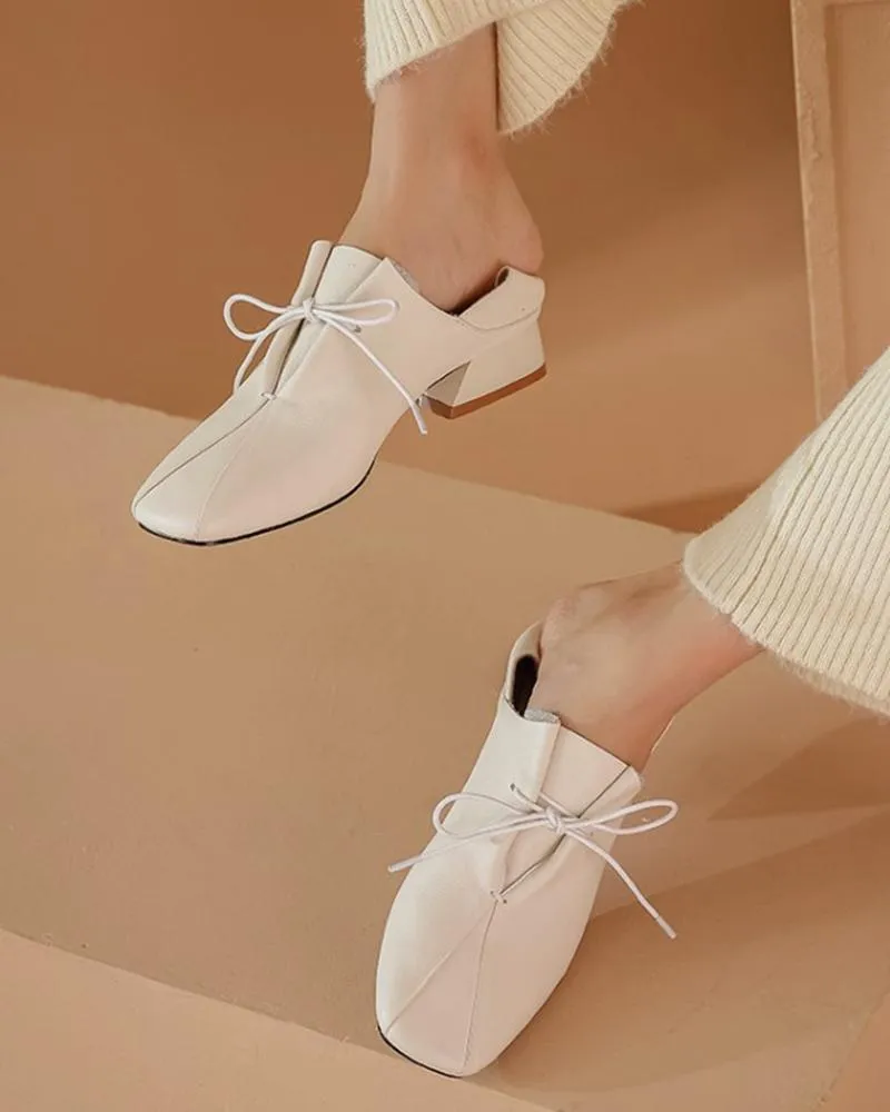 Solid Square Toes Heeled Oxford Shoes