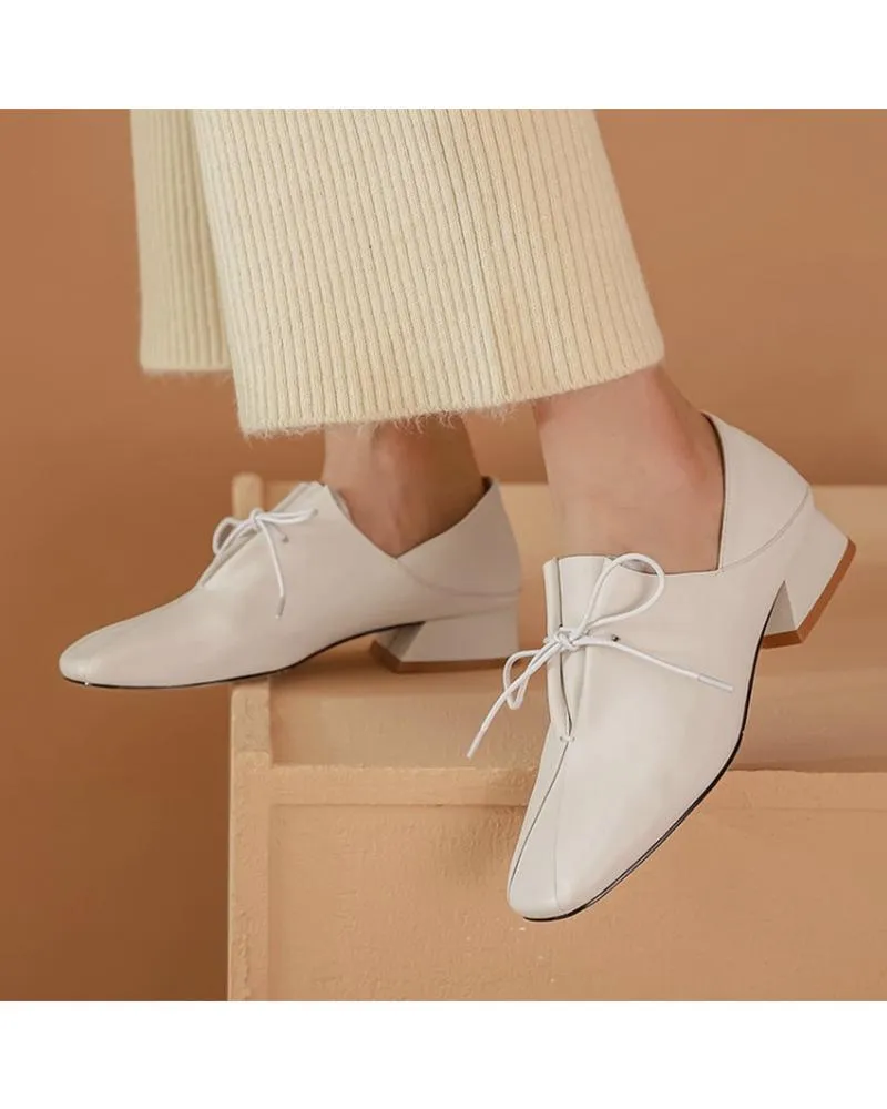 Solid Square Toes Heeled Oxford Shoes
