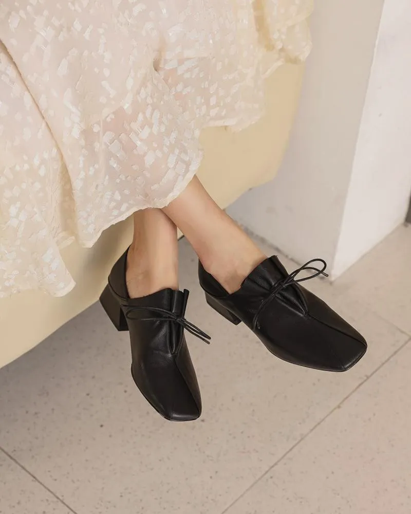 Solid Square Toes Heeled Oxford Shoes