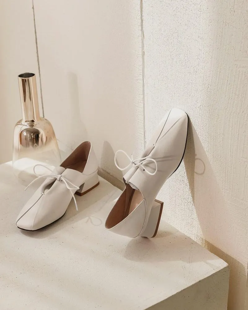 Solid Square Toes Heeled Oxford Shoes