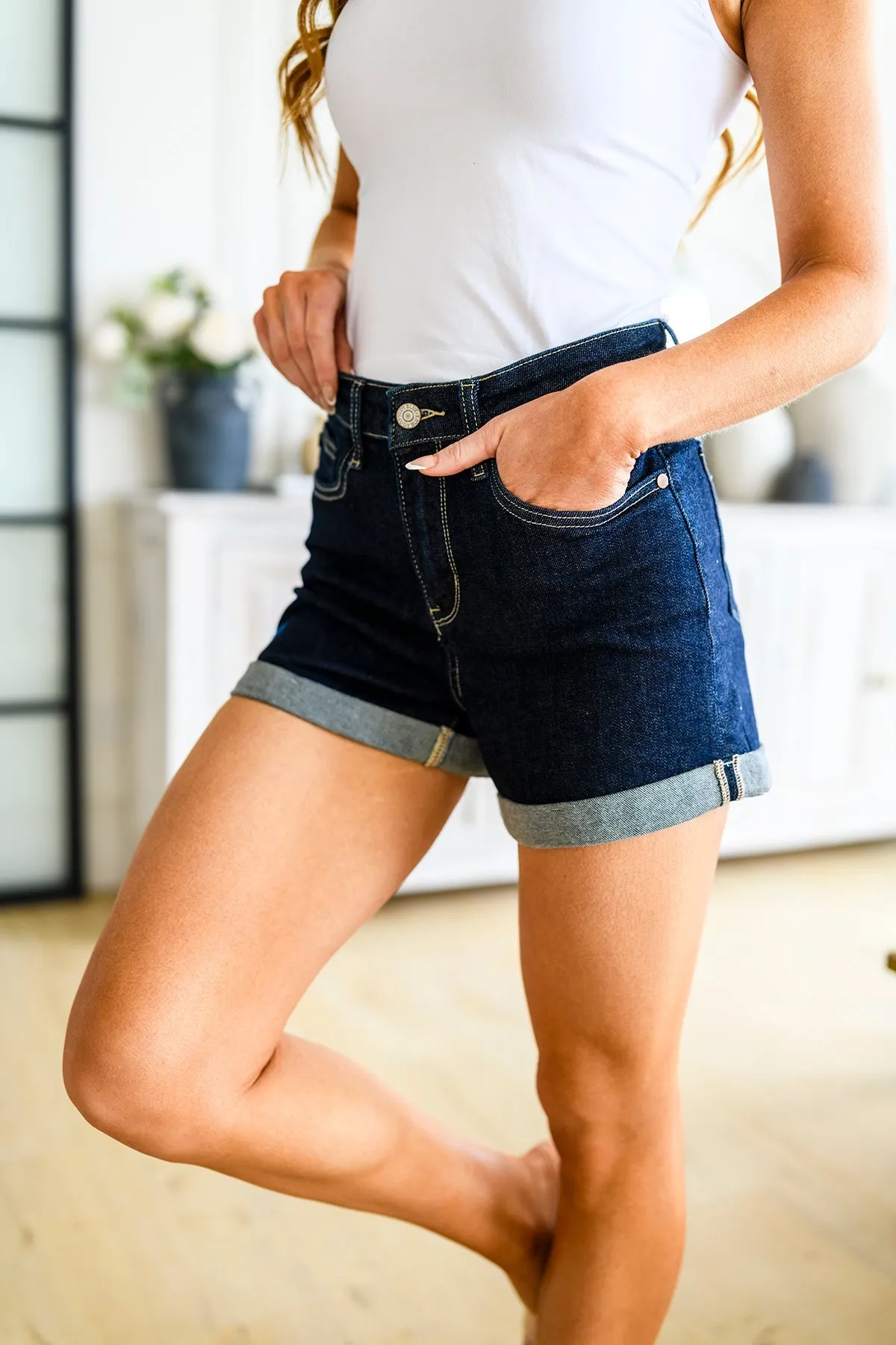 Stone Wash Open Seam Cuff Shorts