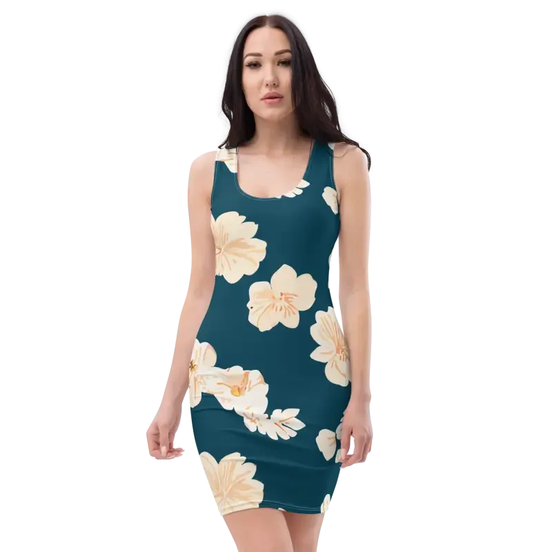 Stunning Teal Dress with Large Showy Flowers
