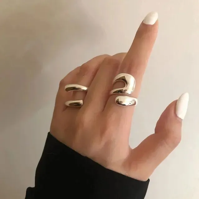 Stylish Silver Rings for Women Irregular Adjustable Chunky Ring Thumb Ring Statement Ring