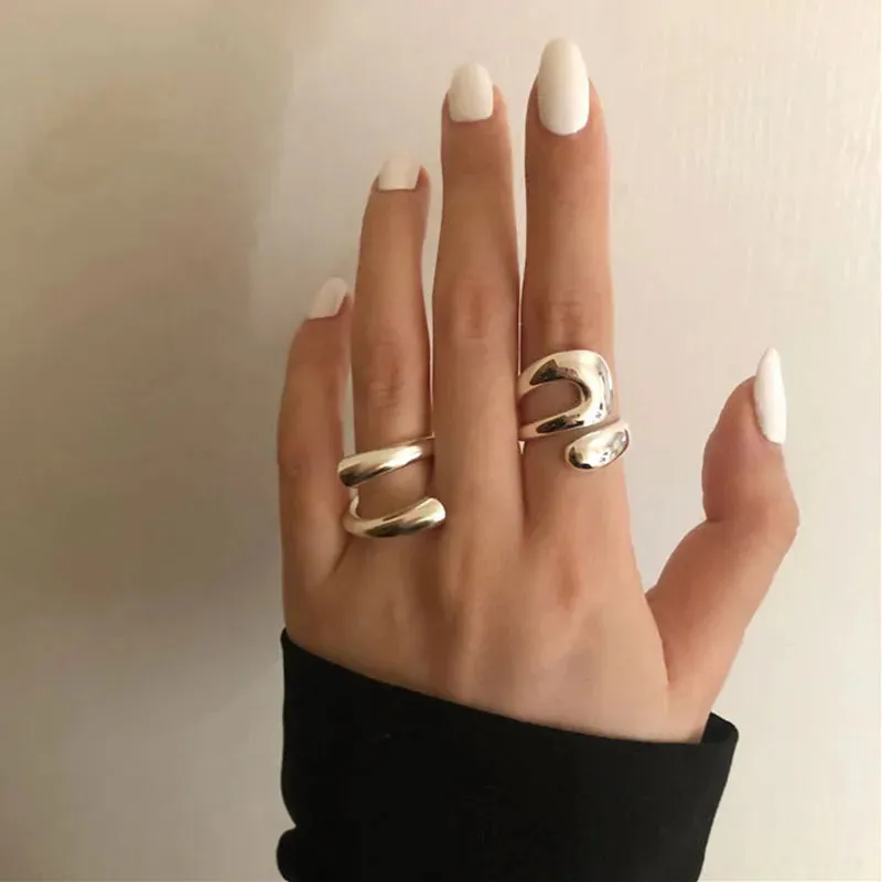 Stylish Silver Rings for Women Irregular Adjustable Chunky Ring Thumb Ring Statement Ring