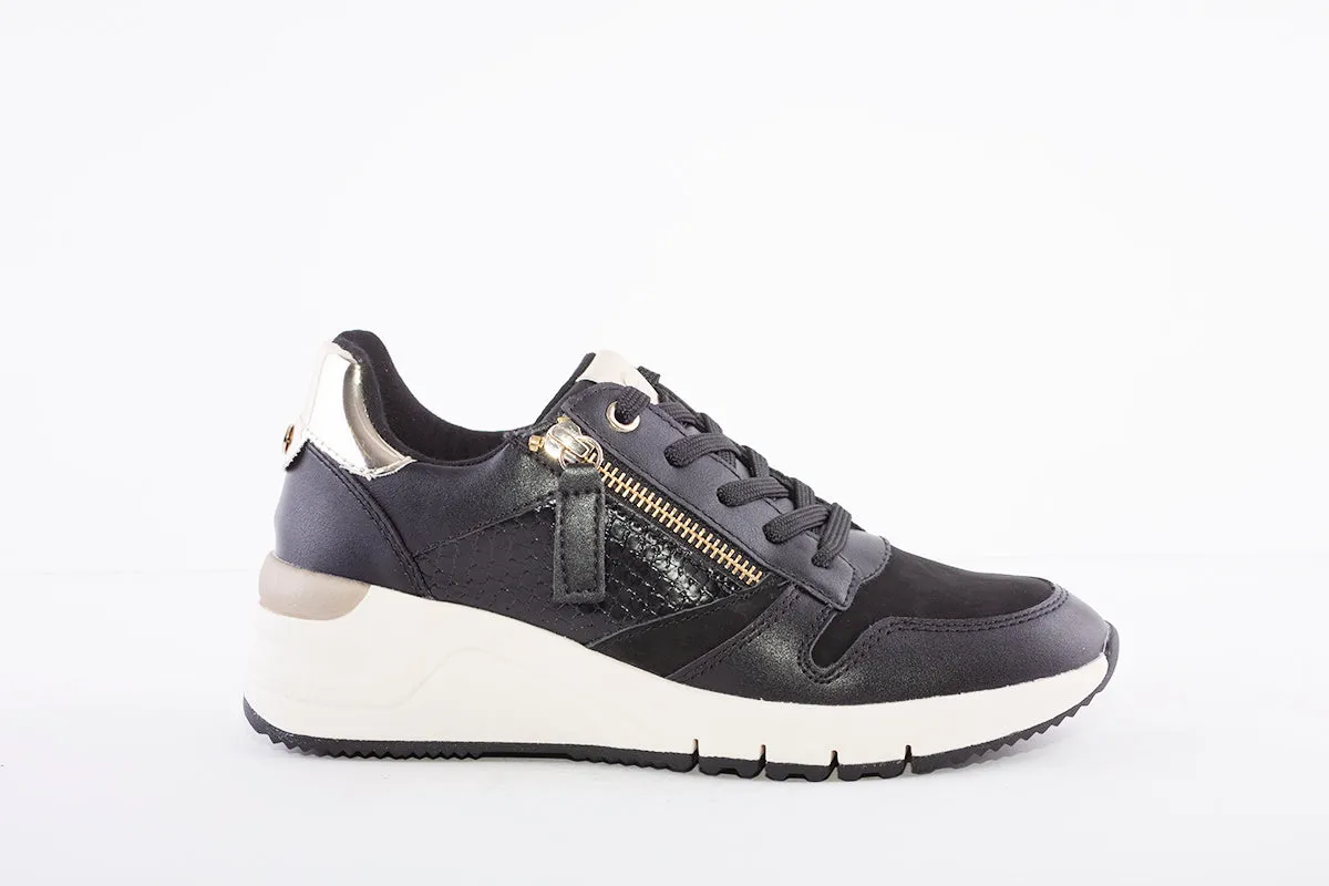 TAMARIS - 23702-048 - LACE-UP WEDGE FASHION TRAINER - BLACK