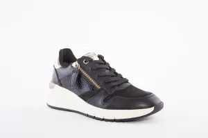 TAMARIS - 23702-048 - LACE-UP WEDGE FASHION TRAINER - BLACK