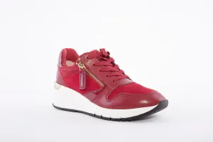 TAMARIS - 23702-516 LACE-UP WEDGE FASHION TRAINER  - RED PATENT